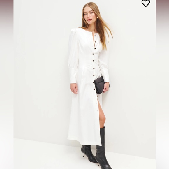 NWT Reformation Halia midi shirt Dress velvet buttons a line poplin cotton - Picture 9 of 16